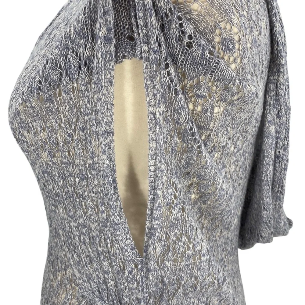 Anthropologie Moth Pointelle Slate Gray Linen Blend Lace Knit Hooded Sweater - Picture 13 of 16